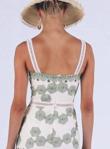 Alexis Delanna Ladder-Stitch Mermaid Dress in Green Embroidery