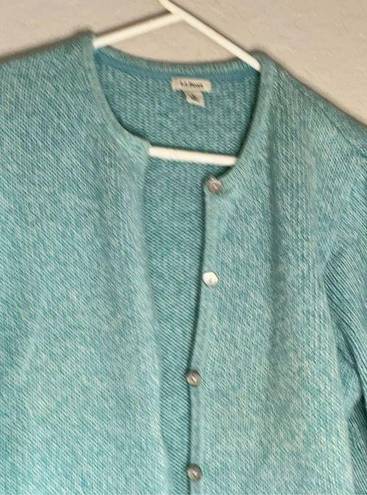 L.L.Bean  Women's Blue Button Up thick cable knit Cardigan Sweater size L