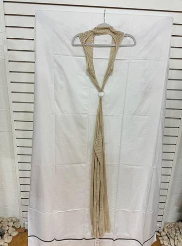 Cupshe NWT  X JoJo Plunging Crochet Cutout Coverup Midi Dress Beige Womens Size S