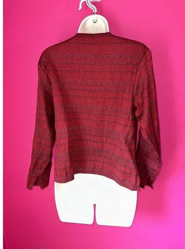 Coldwater Creek  Women’s Petite Small Textured Stripe Red Button Down Top Nwt