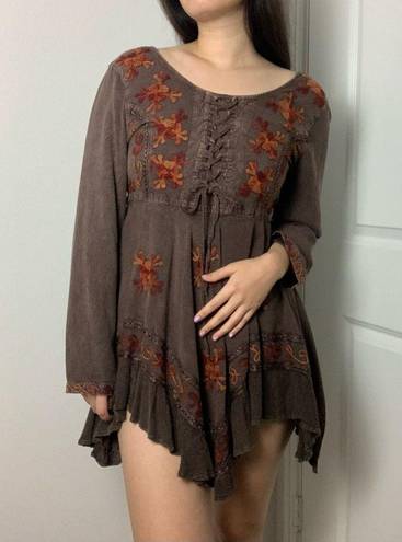 Sacred Threads  Boho Asymmetric Earthy Embroidered Dress Size Small - Medium