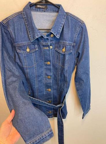 Allegra K  Long Sleeve Denim Tie Waist Belt Button Up Jacket NEW Size Medium