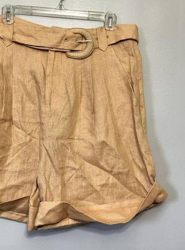 Farm Rio  Women's Beige High Waisted Belted Tailored Linen Shorts Pockets L NWT