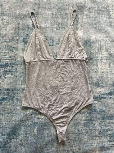 Essue NWT!  Gray Deep V Spaghetti Strap Bodysuit Medium