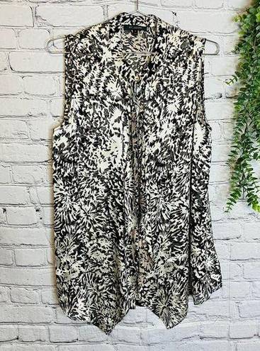 St. John  Sleeveless Blouse M Silk Blend Floral Burnout Waterfall Ruffle Front