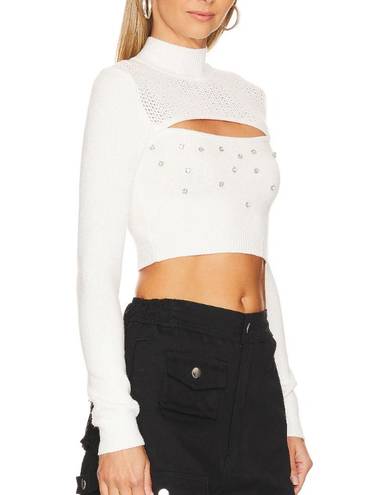 Lovers + Friends  Maddy Cutout Embellish Crop Sweater SMALL White Rhinestone NEW