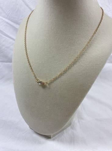 Solitaire Gold Tone Faux Diamond Necklace Classic 