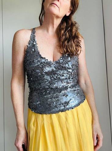 DKNY Y2K  Sik Sequin Tank Top Silver Size Small Disco Party Night out Metallic