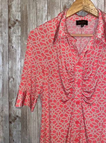 Laundry by Shelli Segal  Pink Coral White Front Button Geometric Dress Size 10