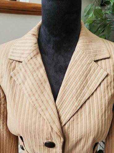 Dana Buchman  Womens Beige Striped 100% Cotton Single Breasted Blazer Jacket 12