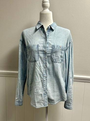 AG Adriano Goldschmied  Chambray Denim Button Up Down Blouse Top Blue Small