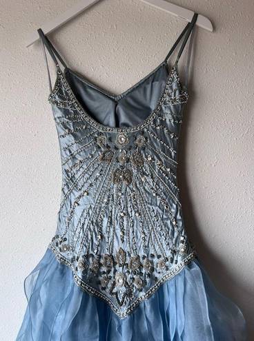 Sue Wong  Silk Dress Hand Beaded Evening Gown Party Fancy Blue Size 4