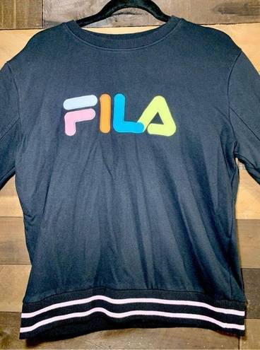 FILA Original VintageFila Black Pastel Spell Out Logo Pullover Crew Neck Stri…