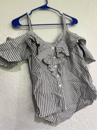 Veronica Beard  Womens Grant Cold Shoulder Top V Neck Front Button Striped - 2