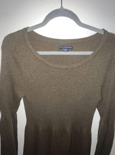 American Eagle  Outfitters Soft Ribbed Olive Green Long Bell Sleeve Sweater Dress