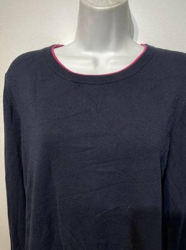 DKNY  navy blue pink trim pullover sweater Womens Size L