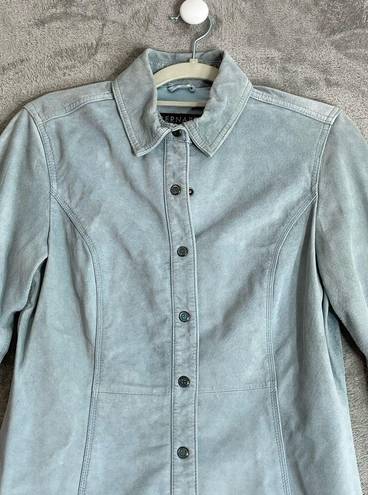 Bernardo  Baby Blue Suede Leather Button Down Jacket, Size 6 Petite