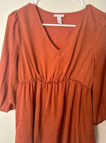 Isabel Maternity Women Small Orange Blouse V-Neck Buttons Stretch Relaxed Fit