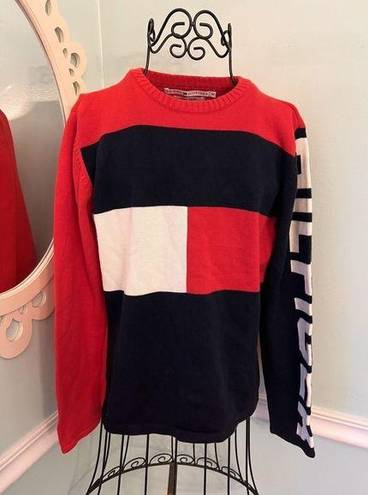 Tommy Hilfiger  Sweater Jumper Red Spell Out Flag Logo M Flag Vtg