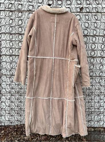 Big Chill Faux Shearling Leather Patchwork Penny Lane Full Length Trench Coat Size L