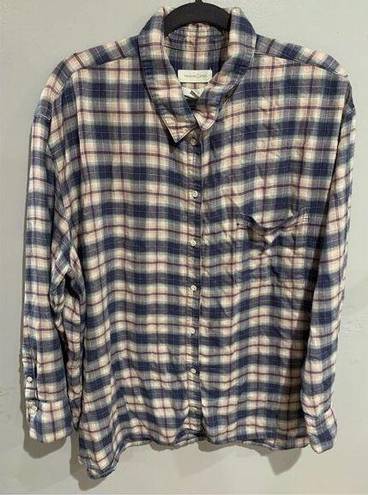 Treasure & Bond Plaid Flannel Button Down Shirt--Blu/Rd Rayon/Acr L/S 3XL Women’s