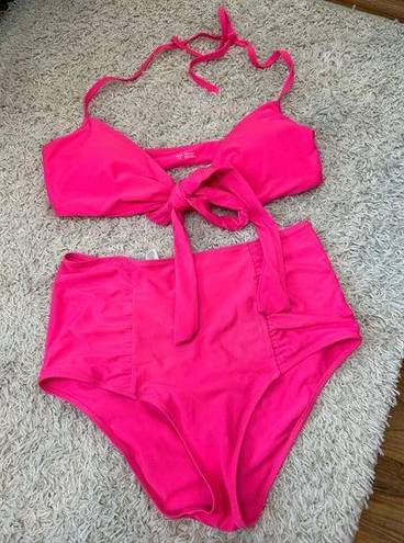 Aerie  Hot Pink Bikini Size Large Top is front bow tie