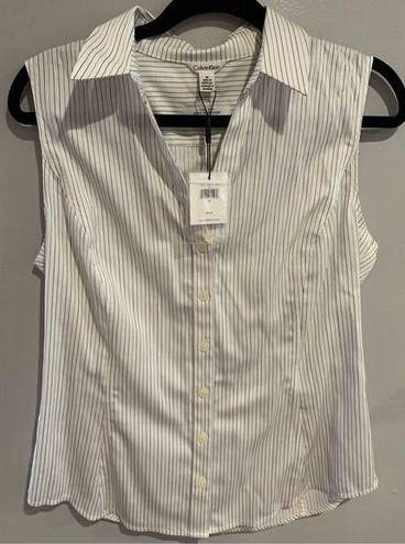 Calvin Klein  Sleeveless Blouse-NEW Medium White/Blu Pinstriped Ret$60