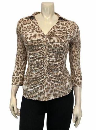 INC  International Concept Women’s Med 3/4 Sleeve Animal Leopard Button Down Top