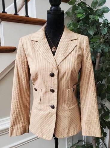 Dana Buchman  Womens Beige Striped 100% Cotton Single Breasted Blazer Jacket 12