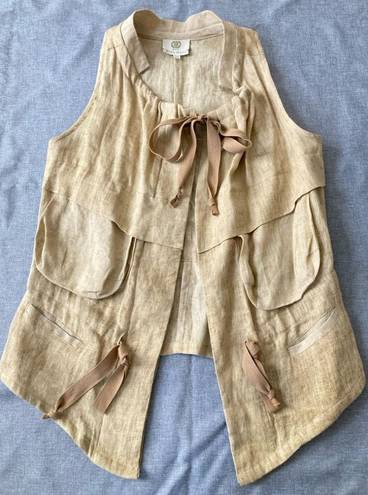 Koch  100%‎ Linen Vest Safari Utility Coastal Old Money Tie Front Pockets XS