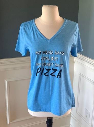 Athletic Works Tee Shirt V Neck Gym Leisure Short Sleeve Pizza Womens Small Humorous