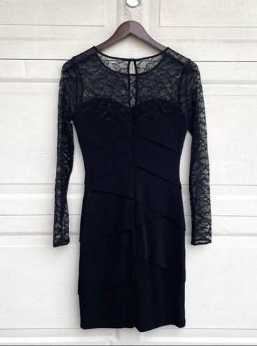 White House | Black Market Dress Sheath Black Tiered Lace Lace Sleeve Holiday Party Cocktail 6 WHBM Womens