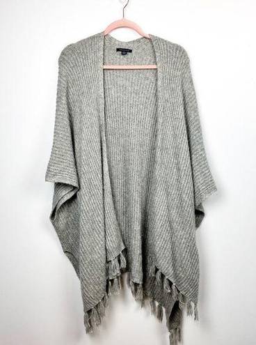 American Eagle  Grey Knit Sleeved Poncho size One Size with Fringe