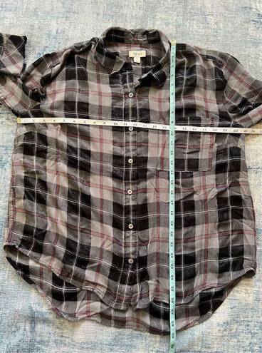 Style & Co  Boyfriend Black Gray Red Plaid Sparkle Plaid Button Down Shirt XL