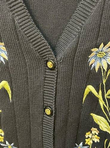 Vintage Alfred Dunner Floral Embroidered Button Up Sweater Vest Navy Blue XL