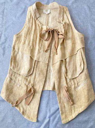 Koch  100% Linen Vest Safari Utility Coastal Old Money Tie Front Pockets XS