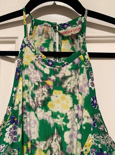 Rebecca Taylor  100% Silk Floral Green & Yellow Sleeveless Sundress Size 2 EUC