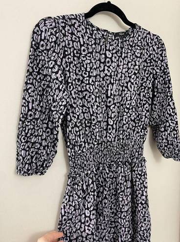 Rails  Inez Black and Purple Batik Cheetah Dress Smocked Waist Ruffle Dress S