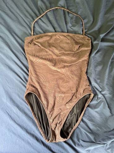 Tommy Bahama  Women’s One Piece Underwire Swimsuit Brown Velour Tropical Palmtree