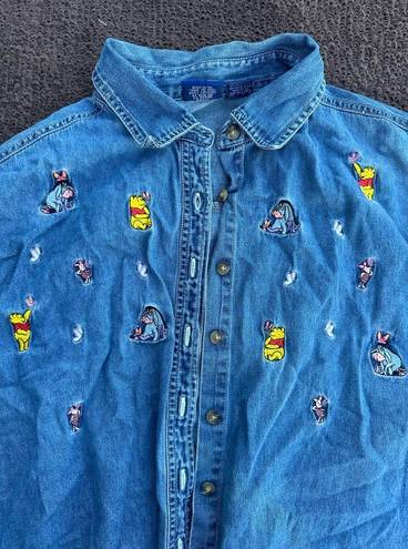 Disney Vintage  Pooh embroidered denim button up shirt, size XL