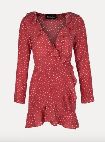 Realisation Par The Alexandra Red Star 100% Silk Long Sleeve Wrap Mini Dress XXS