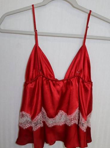 Victoria's Secret VS 2 Piece Red Satin Cami Set Small Lace Trim Pajama Sz Small