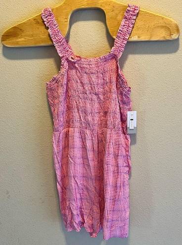 BP . Smocked Bodice Pink Geodot Plaid Women's Shorts Summer Sleeveless Romper LG