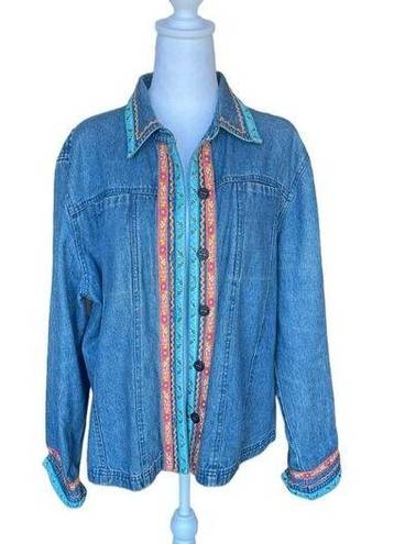 Tantrums Blue Denim Rick Rack & Ribbon Jacket 100% Cotton Womens Size XL