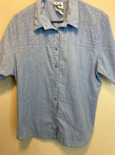 American Vintage Vintage 90's Tapestry Brand Short Sleeve Button Up Blue Lightweight Blouse Large