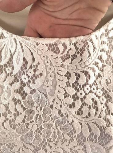 Badgley Mischka  white lace sheath dress 3/4 sleeve semi sheer