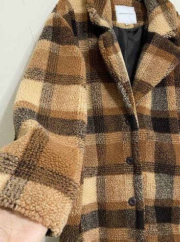 American Eagle  Outfitters Plaid Teddy Full Coat Oversize Brown Tan Lined Size L