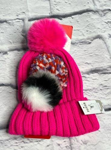 BP  hot pink knit beanie with exchanging pom poms new womens one size