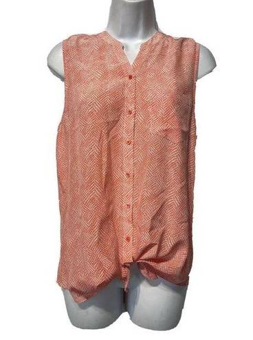 Joie  Silk Tie Front Sleeveless Button Up Edalette Tank Orange size M