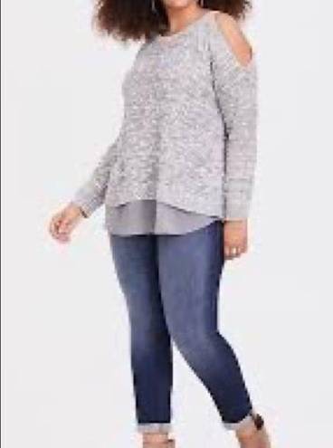 Torrid  Grey Knit 2FER Cold Shoulder Sweater Size 1 Marled Gray